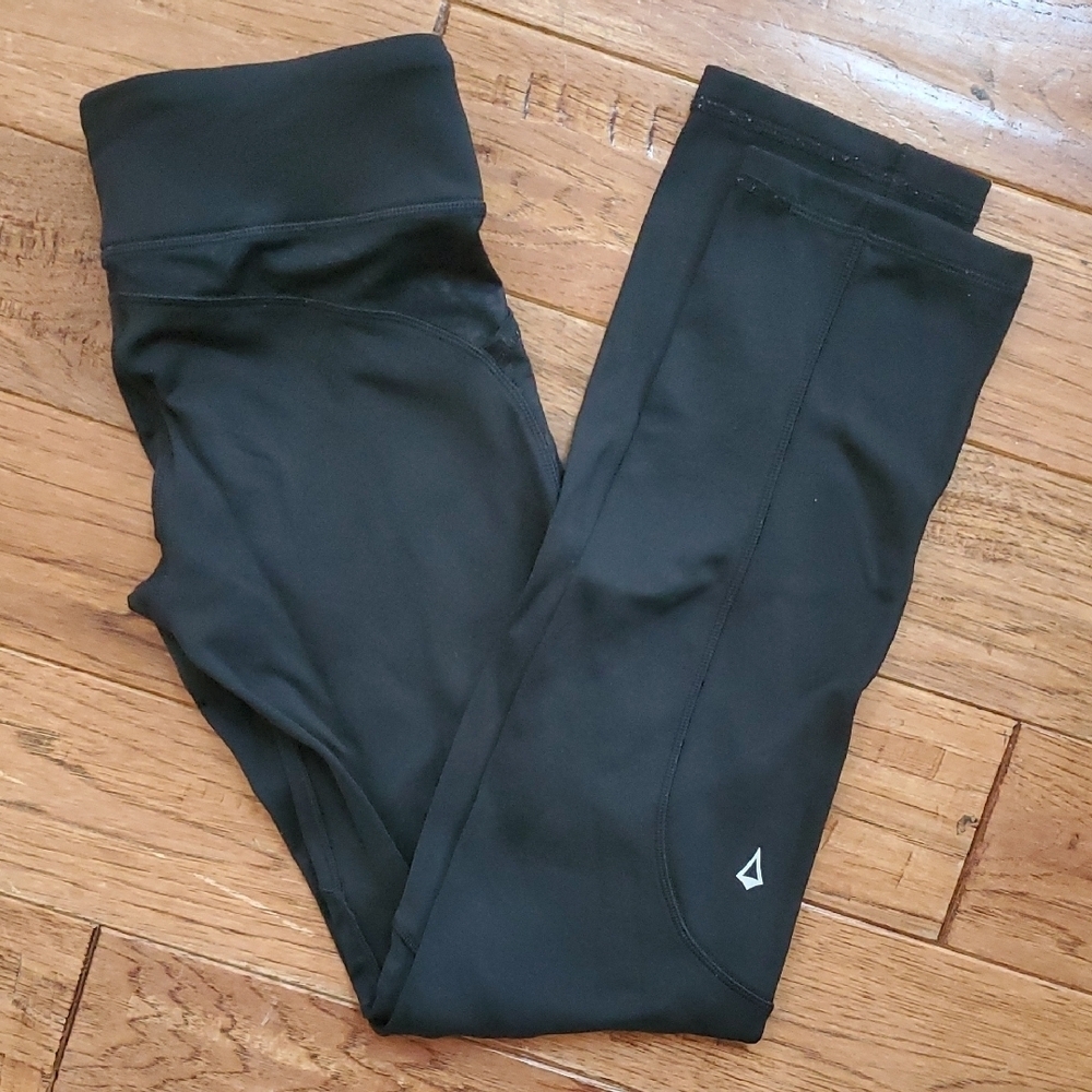 Iviva Black Leggings with Faint Floral Pattern Insets
